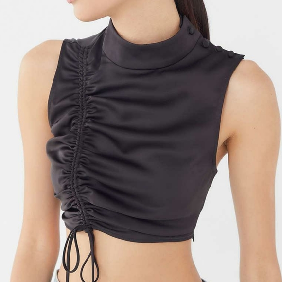 Urban Outfitters Tops - NEW Urban Outfitters Black Josie Satin Cinched Mock Neck Crop Top S